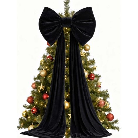 Nœud de sapin de Noël surdimensionné en velours avec traîne en velours rouge, décoration de fête de Noël 40180cm