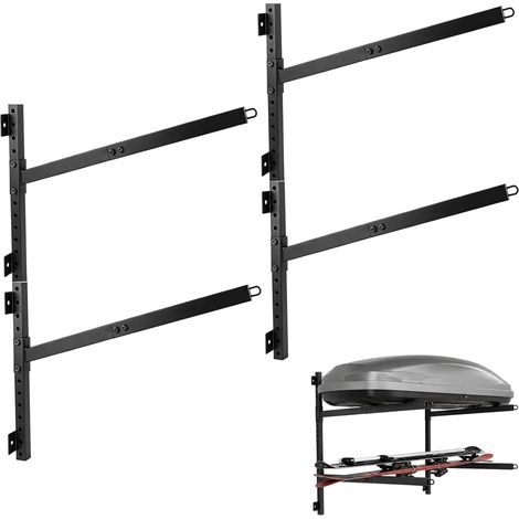 Support mural à 2 étages pour coffre de toit, kayak, planche de surf Hauteur réglable à 75°, bras de support de 73 cm, charge maximale de 50 kg par niveau, support mural en acier pour garage