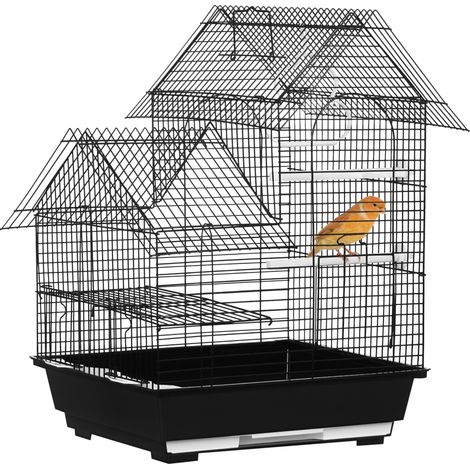 PawHut Metal Bird Cage for Finch, Canary w/ Food Containers, Swing Ring, Tray, Handle, 39 x 33 x 47cm