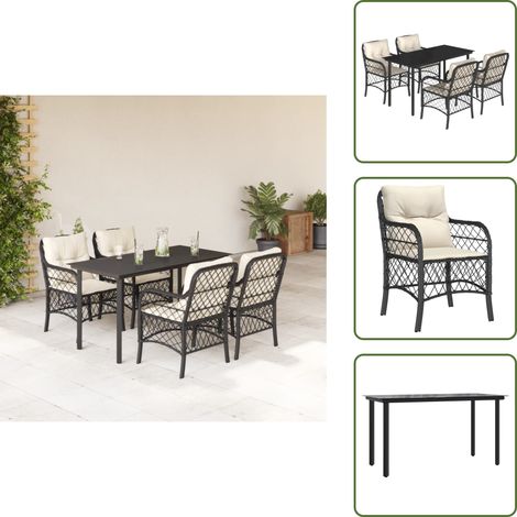 Coussin de siège - vidaXL Ensemble à manger de jardin coussins 5pcs Noir Résine tressée - Housses amovibles