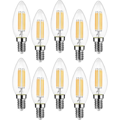 Pack of 10 E14 C37 LED Filament Bulb 4W (40W Equivalent) 400LM Warm White 2700K, Non-Dimmable, 360° Beam Angle - 10 Pieces (1/5)