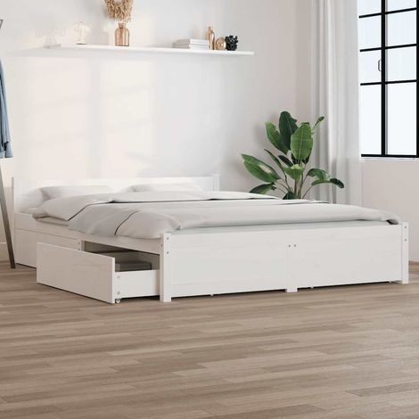 Cadre De Lit Moderne: Double - Lit Double adulte - avec tiroirs Blanc 135x190 cm Double Chic-469889 (1/5)
