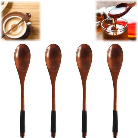 Set di 4 cucchiai in legno naturale, utensili da tavola in stile giapponese con manici lunghi, cucchiai in legno riutilizzabili, cucchiai da riso in legno in stile coreano (1/5)