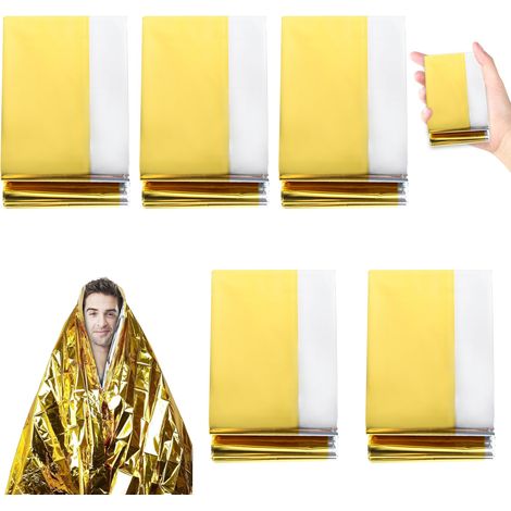 Lot de 5 couvertures de sauvetage, doré/argent, 210 x 160 cm, couverture de sauvetage, film de sauvetage, couverture d'urgence extra solide, couverture de premiers soins pour les premiers secours, la (1/5)