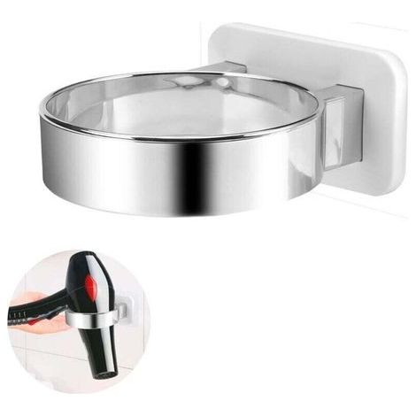 Supporto per asciugacapelli, supporto per asciugacapelli da bagno, supporto a parete per strumenti per lo styling dei capelli – bordo extra largo (argento) (1/4)
