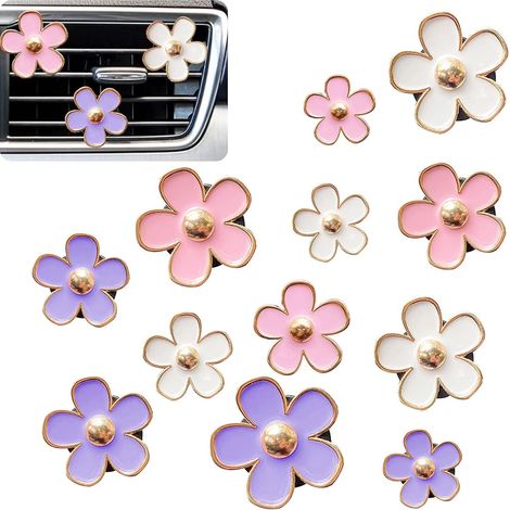 CCYKXA 12 Pieces Daisy Air Vent Clips, Daisy-Shaped Clip-On Car Air Fresheners, Original Car Air Freshener for Home Office (3 Colors)