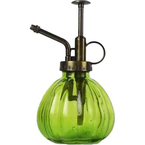 Regadera pequeña de vidrio vintage, herramienta de jardinería, botella para plantas, bonsáis, flores (verde) (1/4)