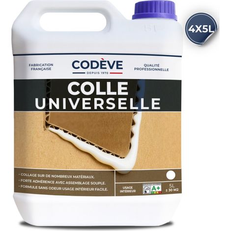 Codève Bois – Colle multi-usage 20 L – Pour cuir, tissu, bois, liège, mousse, carton – Collage souple et ininflammable – Prêt à l'emploi pour 6 à 9 m2/l (1/5)