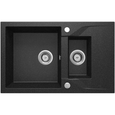 Lavello cucina in granito con 2 vasche e gocciolatoio 78x49 cm grafite - Nexyo