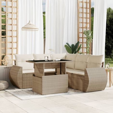 Juego de sofás jardín con cojines 6 pzas ratán sintético beige vidaXL (1/5)