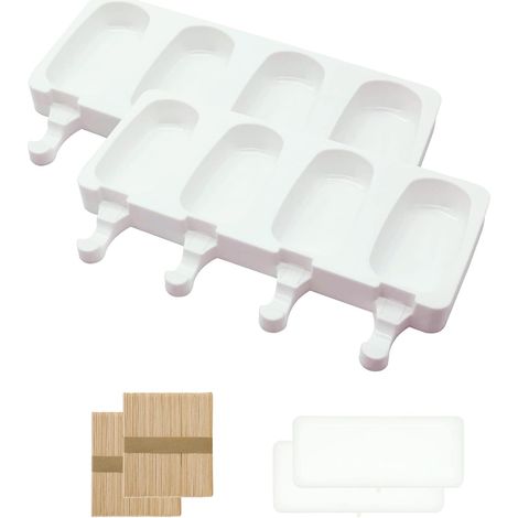 2 moules à glace en silicone, 8 cavités, 100 bâtonnets en bois, idéal pour sucettes glacées maison, glaces onctueuses et desserts congelés (1/5)