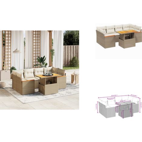 7-tlg. Garten-Sofagarnitur mit Kissen Beige Poly Rattan - Gartenmöbel - Sofagarnitur - Outdoor Möbel - PE-Rattan - Lounge Set (1/3)
