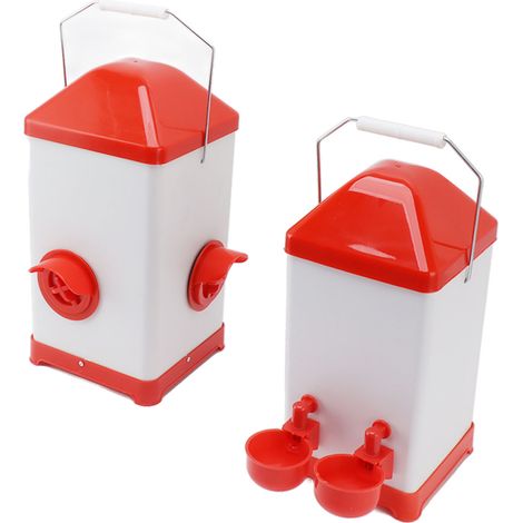 Ensemble abreuvoir-mangeoire automatique pour poulets, comprenant un abreuvoir à coupelle et un distributeur d'eau. Matériel d'alimentation pour l'élevage de volailles. (1/5)