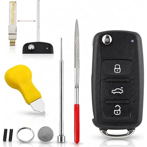 Guscio per chiave auto con chiave vergine e strumento di rimozione del perno, custodia telecomando auto a 3 pulsanti compatibile, per Mk6 T5 (1/5)