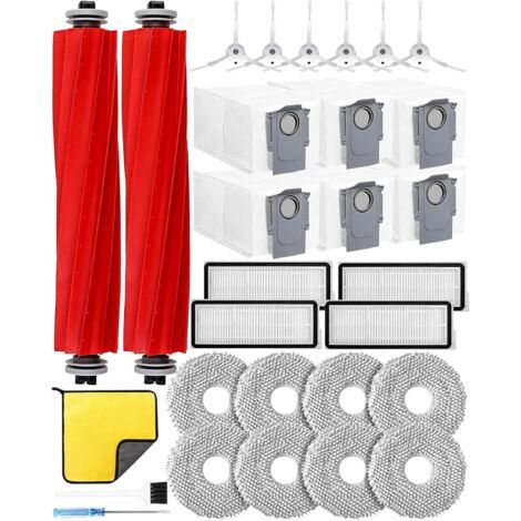 29pcs Accessoires pour Roborock Qrevo Pro/Qrevo maxv/Qrevo Plus/Qrevo S Kit d'accessoires pour Robot aspirateur avec 2 brosses principales, 6 Sacs à poussière, 8 Chiffons de Nettoyage, 4 filtres