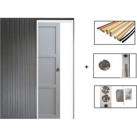Porte Coulissante Greyria Gris Clair 3 Panneaux Ral7035 H204 X L83 + Systeme A Galandage Et Kit Finition Inclus