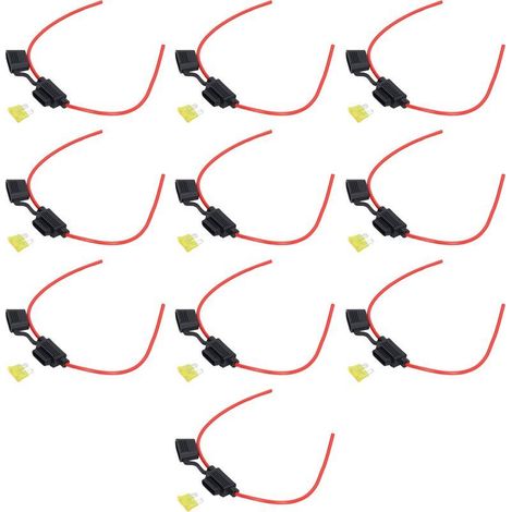 Porte-fusible en ligne - 10 ensembles résistant à la fusion avec fusibles 14AWG, 20A, câble oxygène free cuivre, couvercle imperméable (1/4)