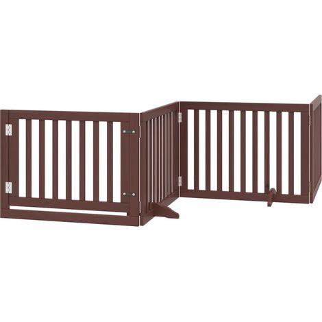 vidaXL Dog Gate with Door Foldable 4 Panels Brown 320 cm Poplar Wood