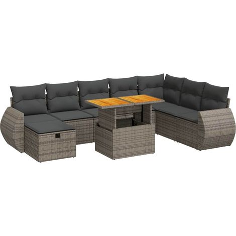Set Divano da Giardino 9pz con Cuscini Grigio Polyrattan Acacia vidaXL (1/5)