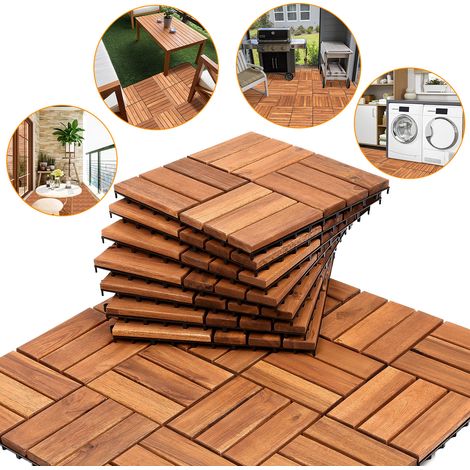 Randaco 66STK Holzfliese Akazie 30 x 30 cm Terrassenplatten Klicksystem Außen Klickfliesen Balkon Terrassenfliesen Holz,wetterfest rutschfest