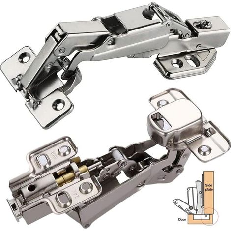 Lot de 2 charnières de porte d'armoire à fermeture amortie à 165 degrés, recouvrement total à droite et incurvées, compatibles avec les armoires de cuisine.