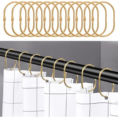 24-teiliges Set Duschvorhangringe, rostfreie Duschvorhanghaken für Badezimmer, ovale dekorative Duschvorhangringe und Duschstangenhaken, Gold (1/2)