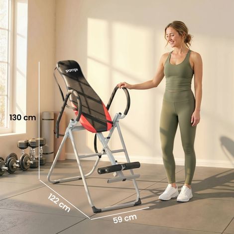 Table d'inversion pliable, sangle cheville réglable, ceinture sécurité antidérapante, matériau robuste, usage domestique, équipement fitness, taille standard, couleur noire. (1/5)