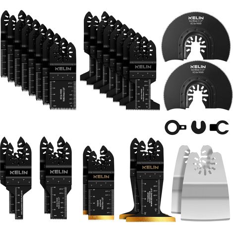 Lot de 28 lames de scie multifonction, accessoires pour bois, plastique, métal, outils oscillants universels, compatibles avec et plus encore (1/5)