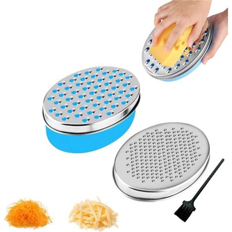 pièce - Râpe à fromage en acier inoxydable - Râpe à fromage - Moulin - Râpe - Outil de cuisine multifonctionnel - Avec bac de récupération - Facile à utiliser - Blauw - Convient pour le fromage, les l (1/5)
