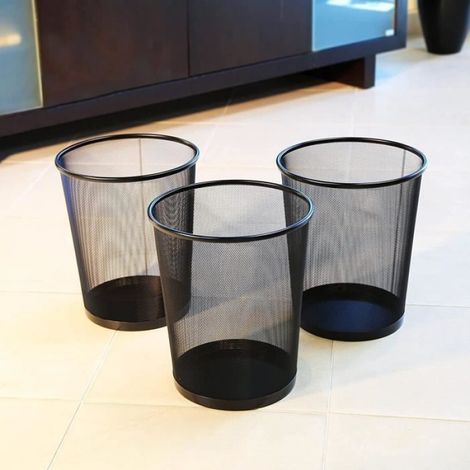 Lot de 3 Corbeille à Papier, 12L Poubelle de Bureau Métal Maille, Petit Corbeille Poubelle Bureau de Cusine de Chambre Noir (1/4)
