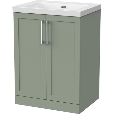 Stonnall Traditional Floor Standing 2 Door Vanity Unit with 0 Tap Hole Fireclay Basin, 600mm, Reed Green