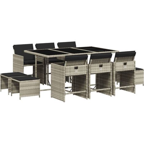 Maison Exclusive - 11-tlg. Garten-Essgruppe mit Kissen Hellgrau P