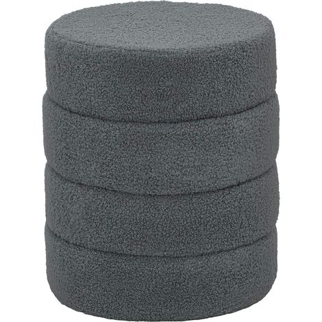 Runder Ottoman, Teddyfleece, Dunkelgrau, 120 kg Tragkraft