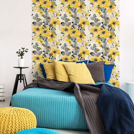 Papier peint intissé pré-encollé - SCANDINAVE FLEURS AQUARELLES JAUNES - 1 rouleau de 300x60cm (1/5)