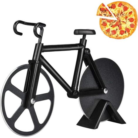 Bicycle Pizza Cutter with Super Sharp Stainless Steel Blades, Non-Stick Pizza Cutter, Pizza Knife with Fixed Frame, Pizza Cutter for Pizzas and Crepes, 18cm, Black (1/5)