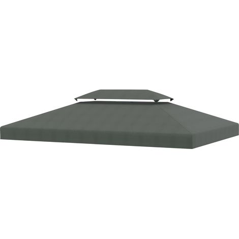 Copertura per Gazebo a 2 Livelli con Cinghie e 10 Fori di Drenaggio 4x3m in Poliestere Grigio Scuro (1/5)