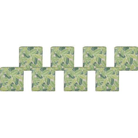 Conjunto de 8 cojines de asiento para silla de jardín tejido resistente al agua patrón de hojas verde Sassari