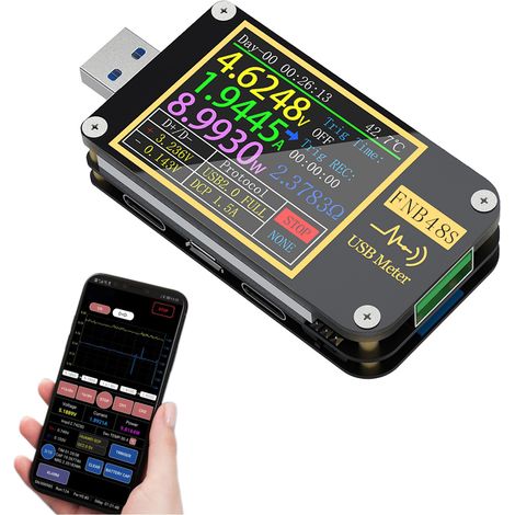 FNIRSI FNB48S Voltmeter Amperemeter 1,77-Zoll-Bildschirm Multifunktionstester Schnellladefunktion für Smartphones mit Bluetooth 9 Sprachen Kapazitätstestprotokoll