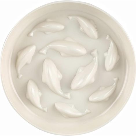 Distributeur de croquettes anti-glouton pour animaux de compagnie, en forme de poisson, lavable en machine (blanc) (1/5)