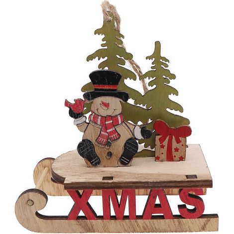 Décoration de Noël en bois en forme de traîneau, bonhomme de neige coloré et créatif, accessoire décoratif pour le bureau, le salon, la chambre ou le bureau.-11612cm