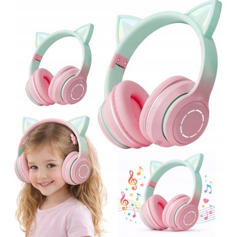 Cuffie Bluetooth wireless a forma di gatto, on-ear, rosa, regalo (1/3)