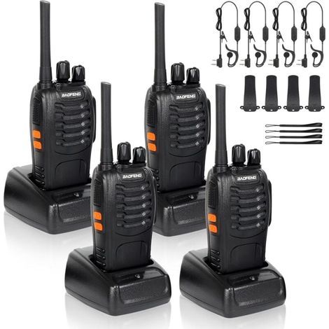 4 x talkies-walkies radio à deux canaux 400-470 MHz talkies-walkies avec écouteurs d'origine émetteur FM radio portable rechargeable 16 canaux - noir (1/5)