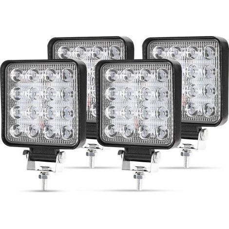 4 X 48W Phare de Travail à led, Projecteur Carré 12V 24V Phares Longue Portee led IP67 Spot Flood Lumière de recul pour Voiture Camion Tracteur SUV Bateau(4 PCS) (1/5)