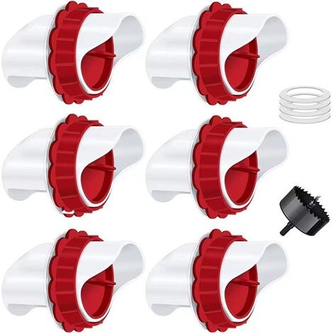 Mangeoire Poules, Mangeoire Poule Automatique, 4 Ports DIY Mangeoire à volaille Gravité Kit pour Seaux Tonneaux Bacs (1/5)