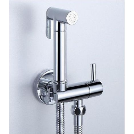 Douchette hygiénique en laiton avec robinet d'arrêt intégré Flexible 150 cm Installation facile pour WC Accessoire salle de bain (1/5)
