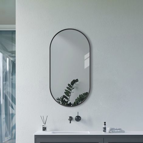 Signature Olivia Oblong Bathroom Mirror 800mm H x 400mm W - Matt Black (1/4)