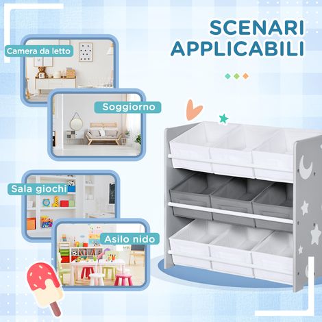 Armoire de rangement pour jeux avec 9 tiroirs amovibles, MDF et tissu, 63x30x60 cm, gris/blanc (1/5)