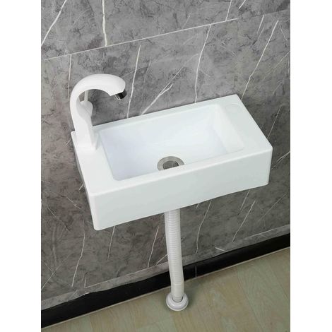 Lavabo Mural Rectangulaire - 1 Unité - Résine Et Acier Inoxydable - Avec Kit De Vidange - Pour Salle De Bain Et Toilettes - 40x20x11cm (1/5)
