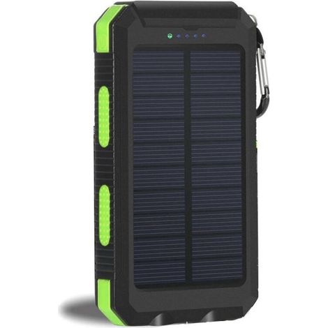 Banque d'alimentation solaire 20000 mAh, banque d'alimentation étanche portable avec double phares 7,7 x 14 x 2,2 cm bord vert inférieur noir (1/5)