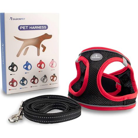 Pettorina per cani di piccola e media taglia con guinzaglio da 1,4 m, antistrappo, riflettente, taglia XS, Glückpet